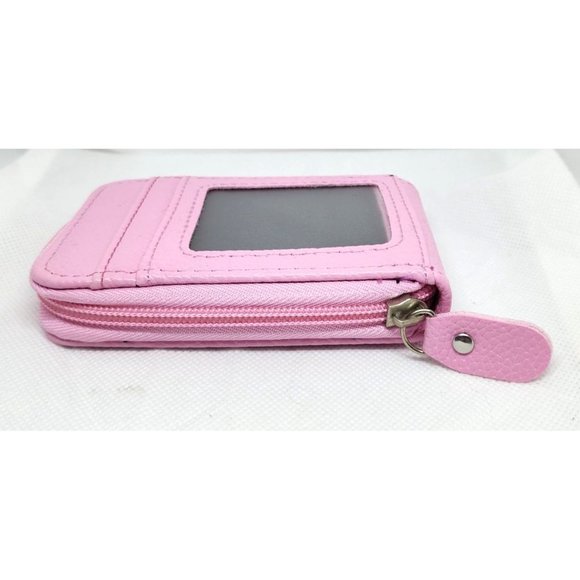 Pink Leather Mini Credit Card Case Card Slot Card Holder Wallet with ID Window - Picture 11 of 16